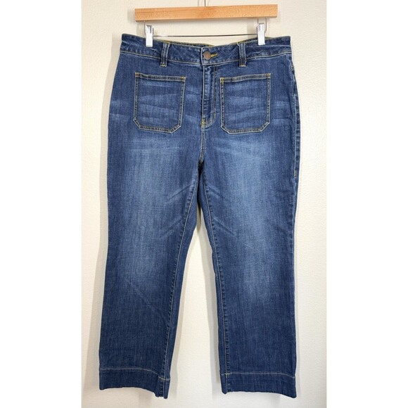 Cabi Patch Pocket Wide Leg Denim Jeans Womens Size 12 70's Retro #4151R Flare - Picture 3 of 14